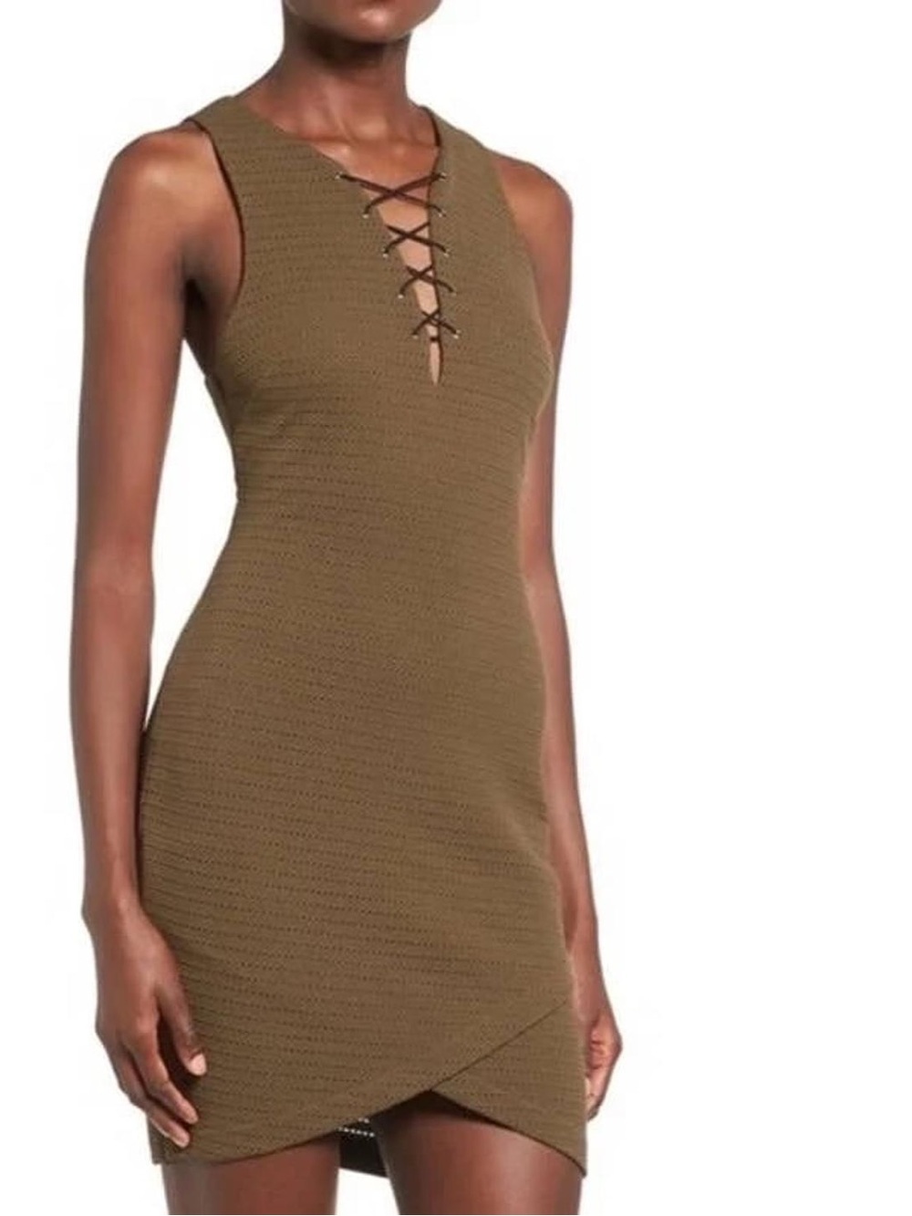 ASTR Olive Green Lace-Up Bodycon Mini Dress